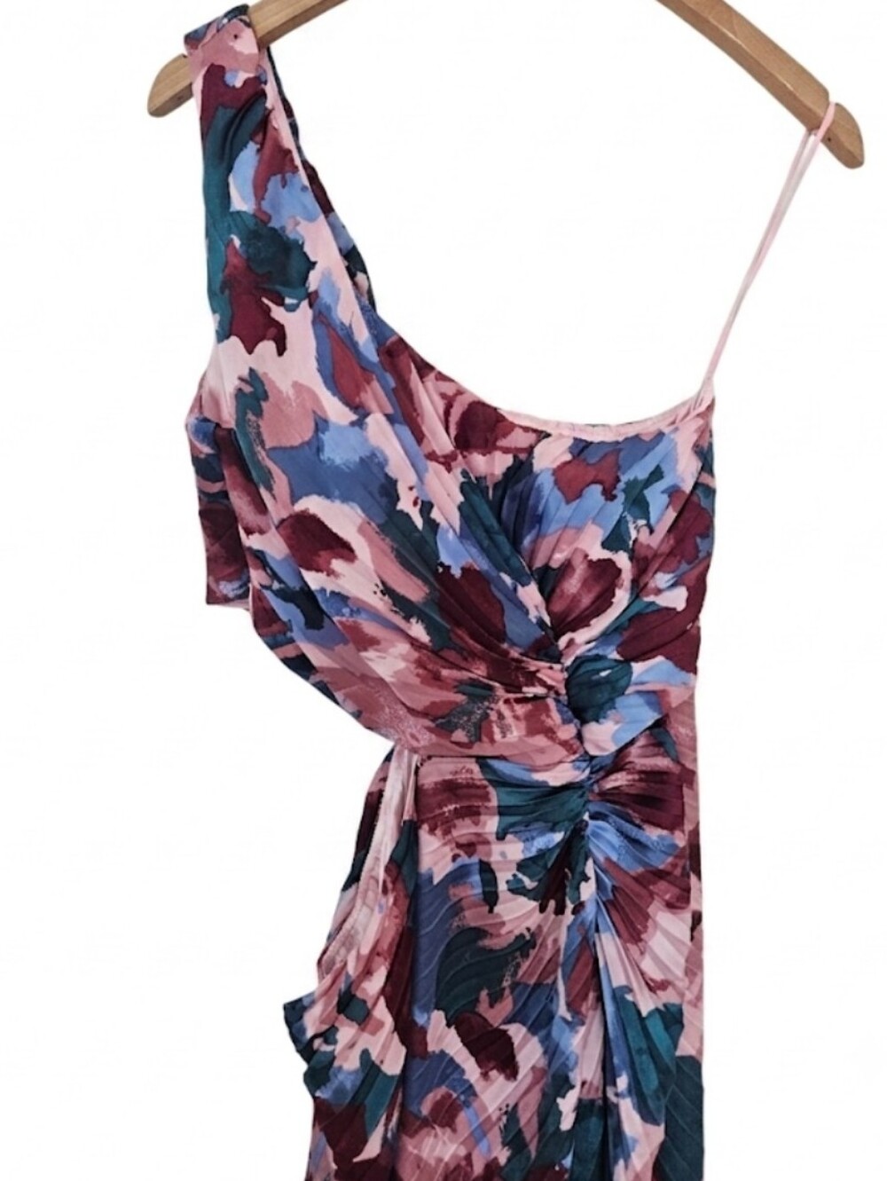 Abercrombie & Fitch One Shoulder Pink Floral Pleated Cut Out Maxi Dress New - Picture 6 of 8